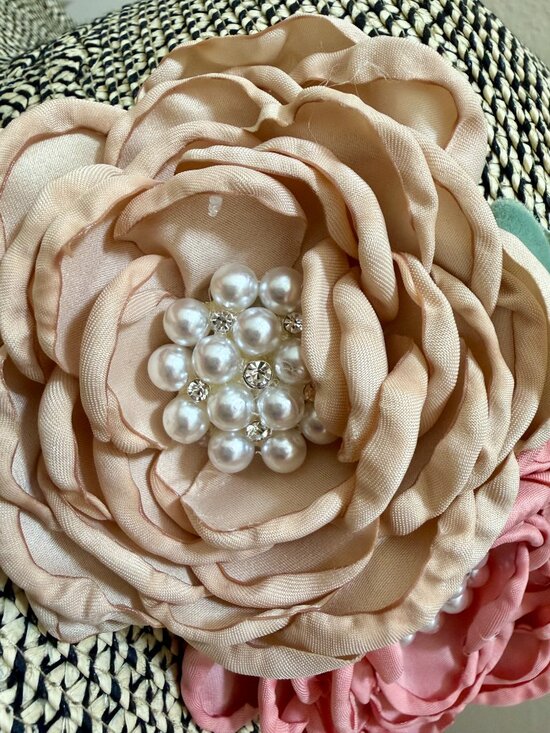 Elegant Women\'s Tweed Sun Hat With Satin Flowers And Pearls Wedding Tea Party main image 15